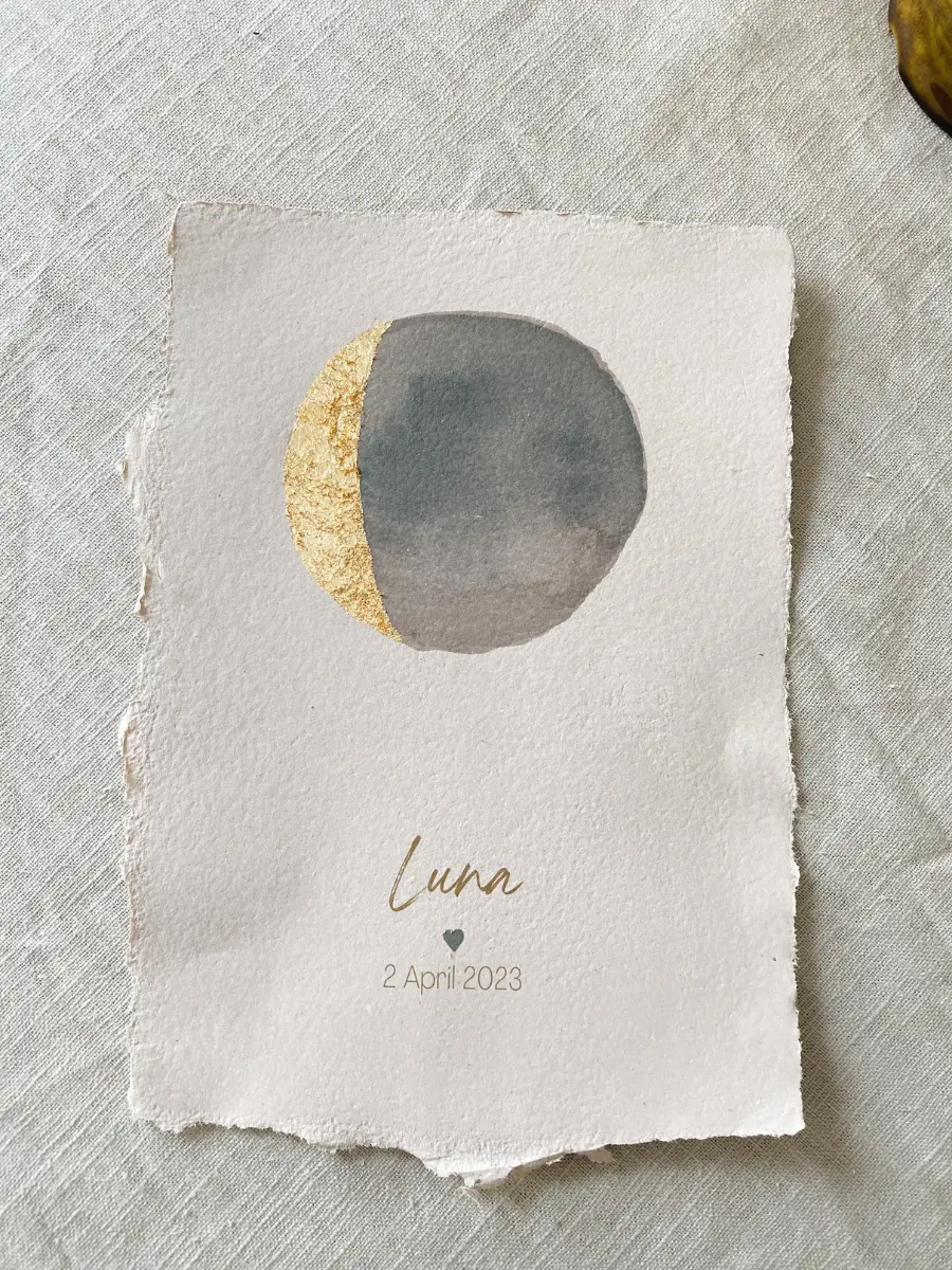 Maanstand aquarelprint op handgescheptpapier - Afbeelding 7