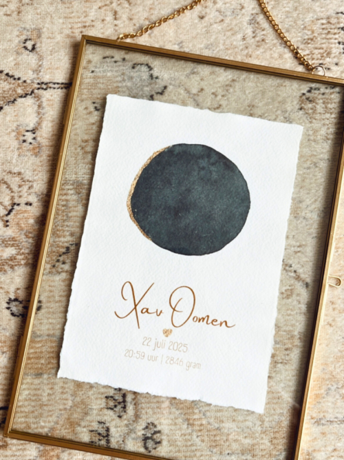 aquarelprint maan op handgeschept papier