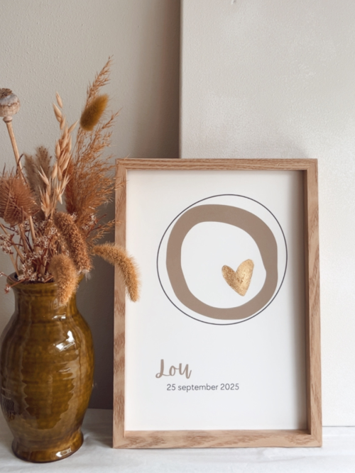 Naamposter met goud hart en naam, gepersonaliseerde geboorteposter A4